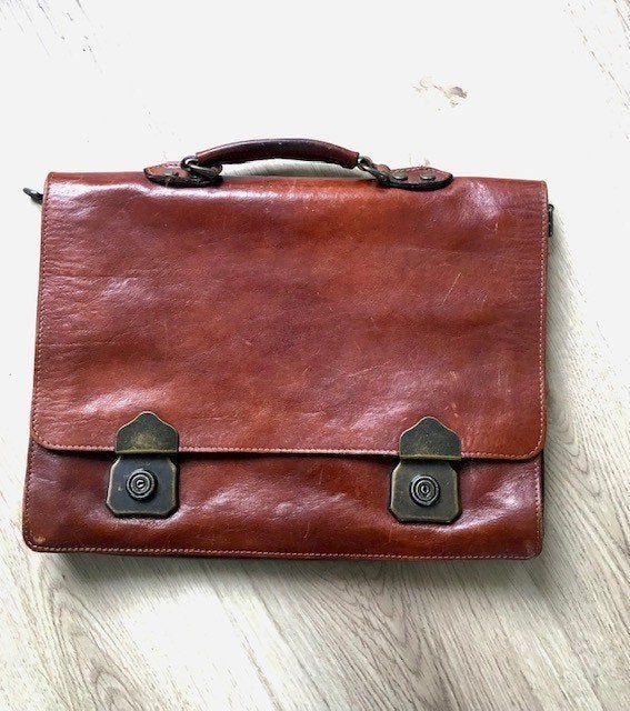 Roodbruine leren aktetas, Bruin, Meerdere vakken, 12 inch of minder, Overige typen