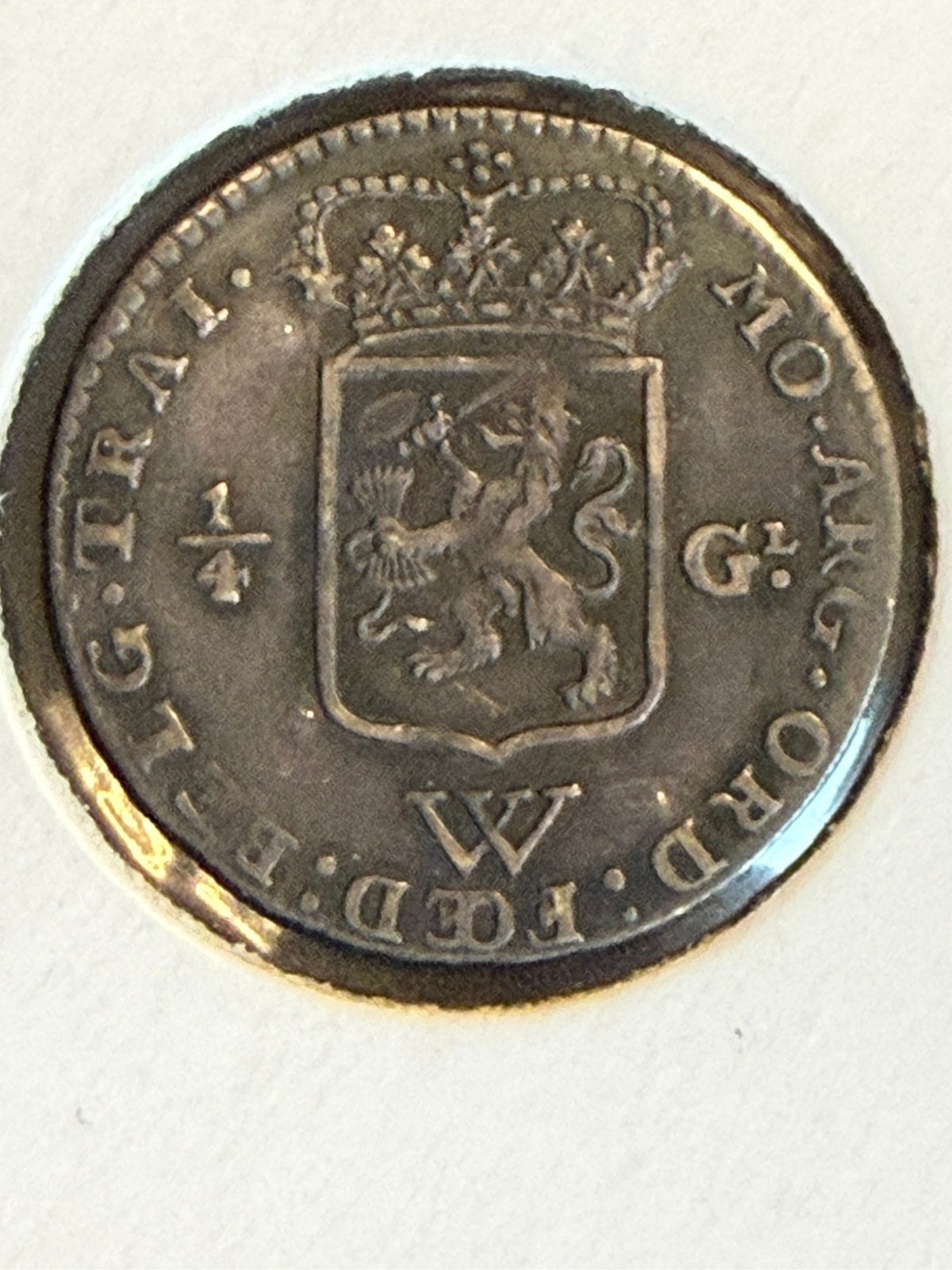 Ned West Indië 1/4 gulden 1794, Vóór koninkrijk, Zilver, 25 cent, Ophalen of Verzenden