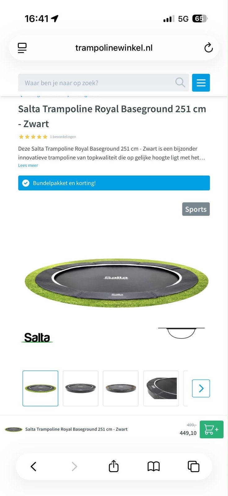 Salta Trampoline Royal Baseground 251 cm - Zwart (met klein, Ophalen, Gebruikt