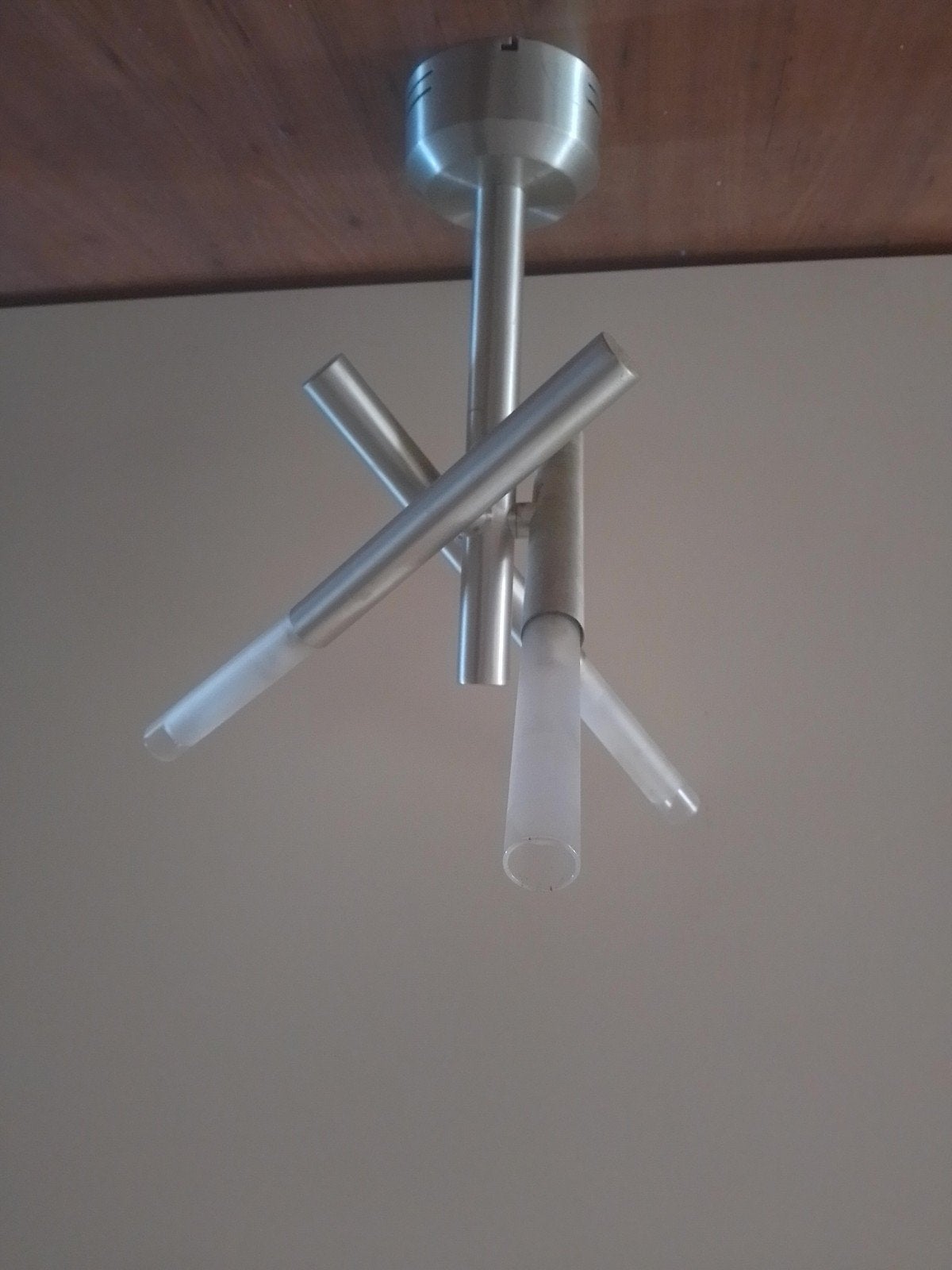 strakke plafondlamp van glas en metaal, Ophalen, Zilver, Plafondlamp, Glas