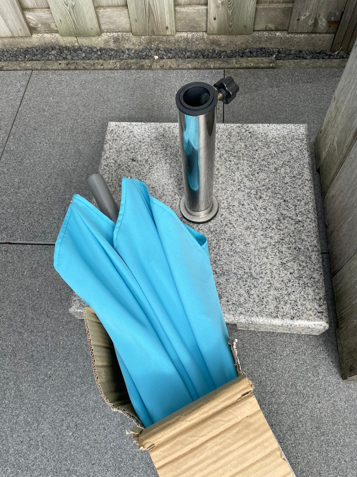 Terras parasol met zware voet   2.40 x 2.40, Ophalen, Overige typen, 2 tot 3 meter, Verstelbaar