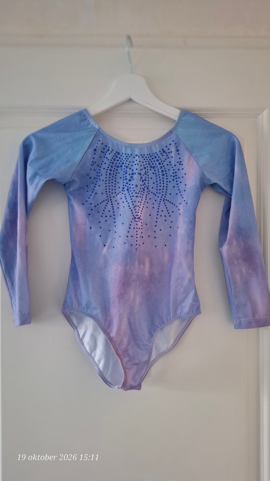 Blauw/paars turnpakje met glitters, Zaclotre, maat 150, Blauw, Ophalen of Verzenden, Zo goed als nieuw, Turnpak(je)