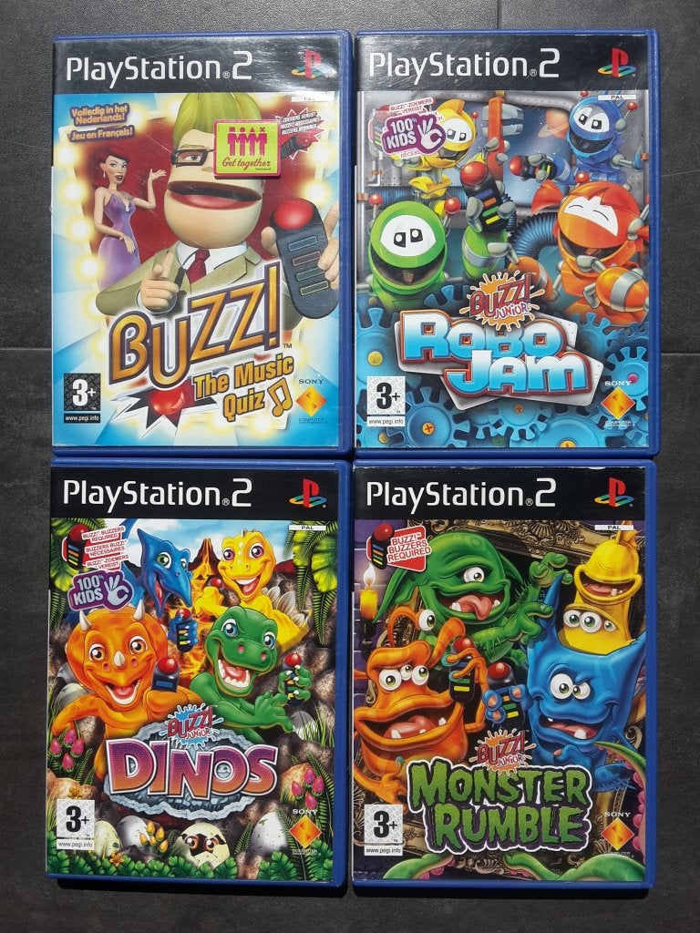 PS2 Set - Buzz Junior Monster Rumble Dinos Robojam - Ook Los, Avontuur en Actie, Ophalen of Verzenden, Zo goed als nieuw, 3 spelers of meer