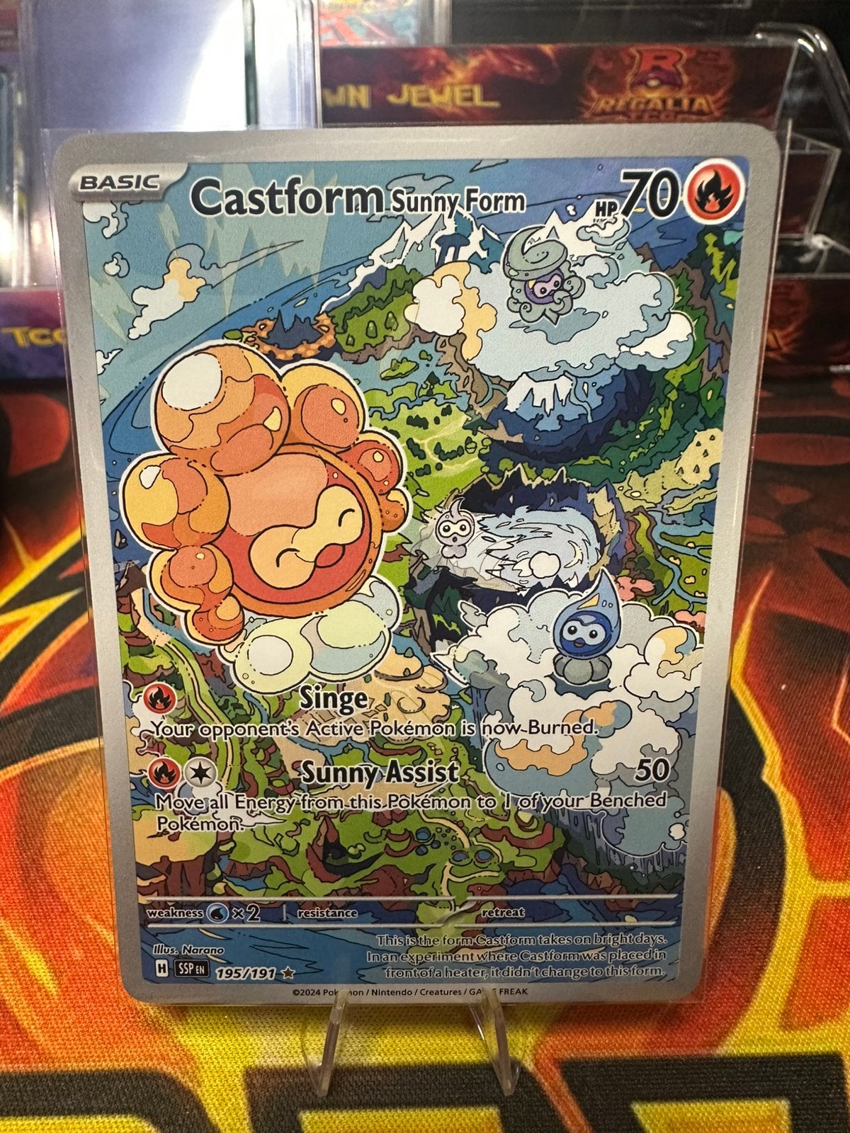 Castform Sunny Form (SSP 195) Surging Sparks, Ophalen of Verzenden, Zo goed als nieuw, Losse kaart, Foil