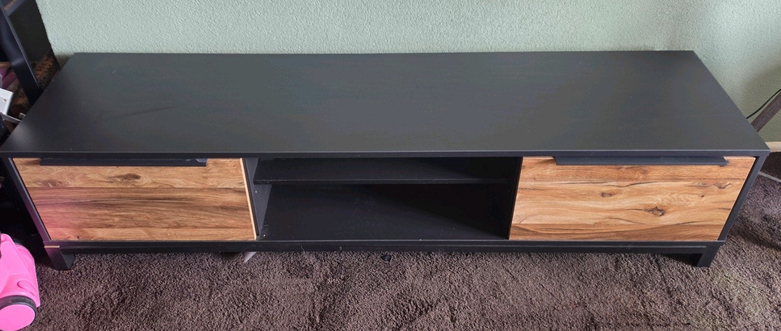 tv meubel industrieel zwart / 'eiken' - gratis afhalen, Ophalen, Gebruikt, 150 tot 200 cm, Minder dan 100 cm