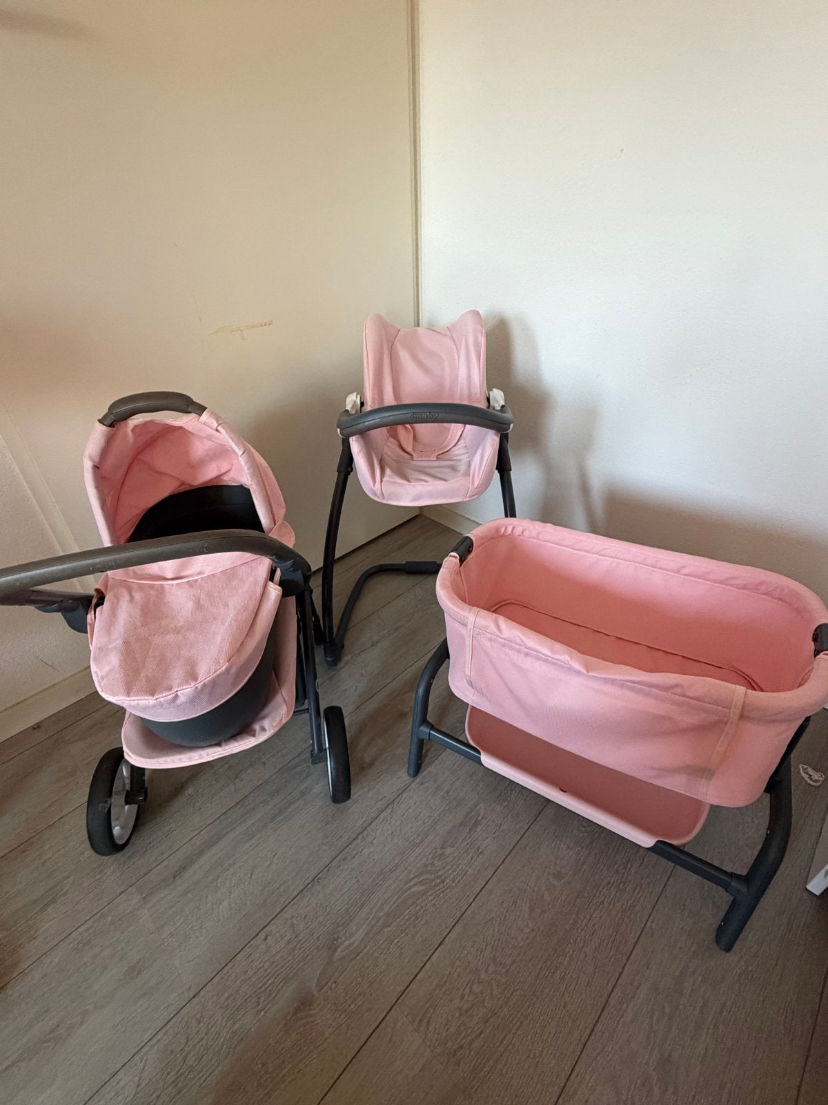 Smoby 3-in-1 Poppenwagen, Reiswieg & Kinderstoel Roze, Ophalen, Gebruikt, Overige typen
