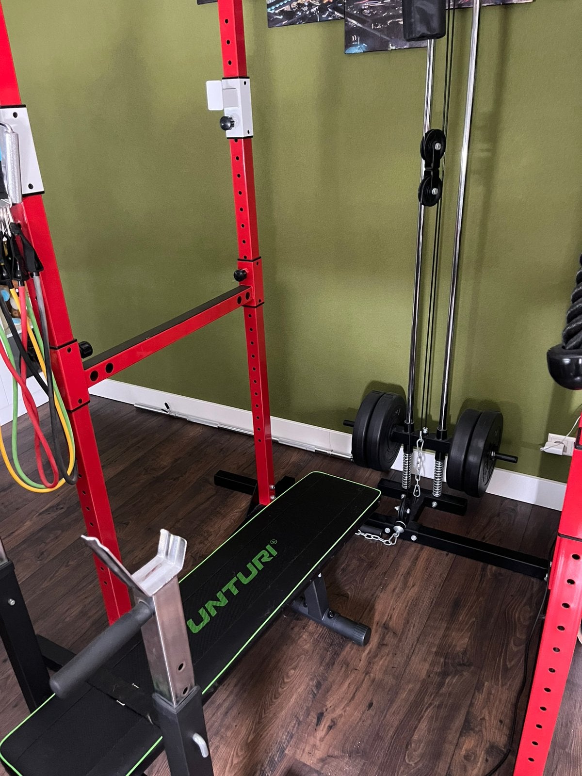 Krachtrek met treklat, inclusief gewichten, bank bench press, Sport en Fitness, Fitnessmaterialen, Ophalen, Zo goed als nieuw
