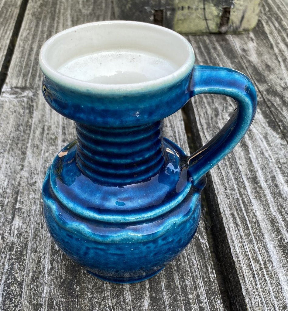 Leuke Steuler Keramik Vaas - vintage retro mid century, Blauw, Met patroon/structuur, Zo goed als nieuw, Steen/keramiek