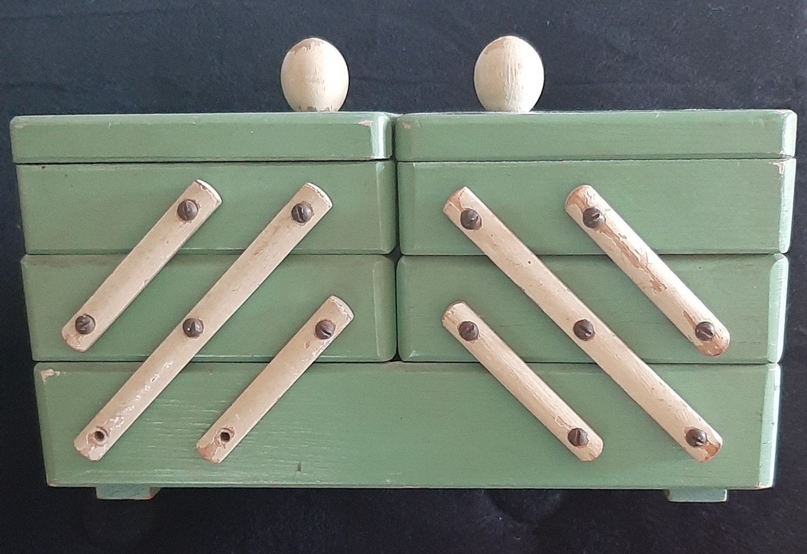 Vintage houten naaidoos - uitschuifbaar, Ophalen, Gebruikt, Overige typen