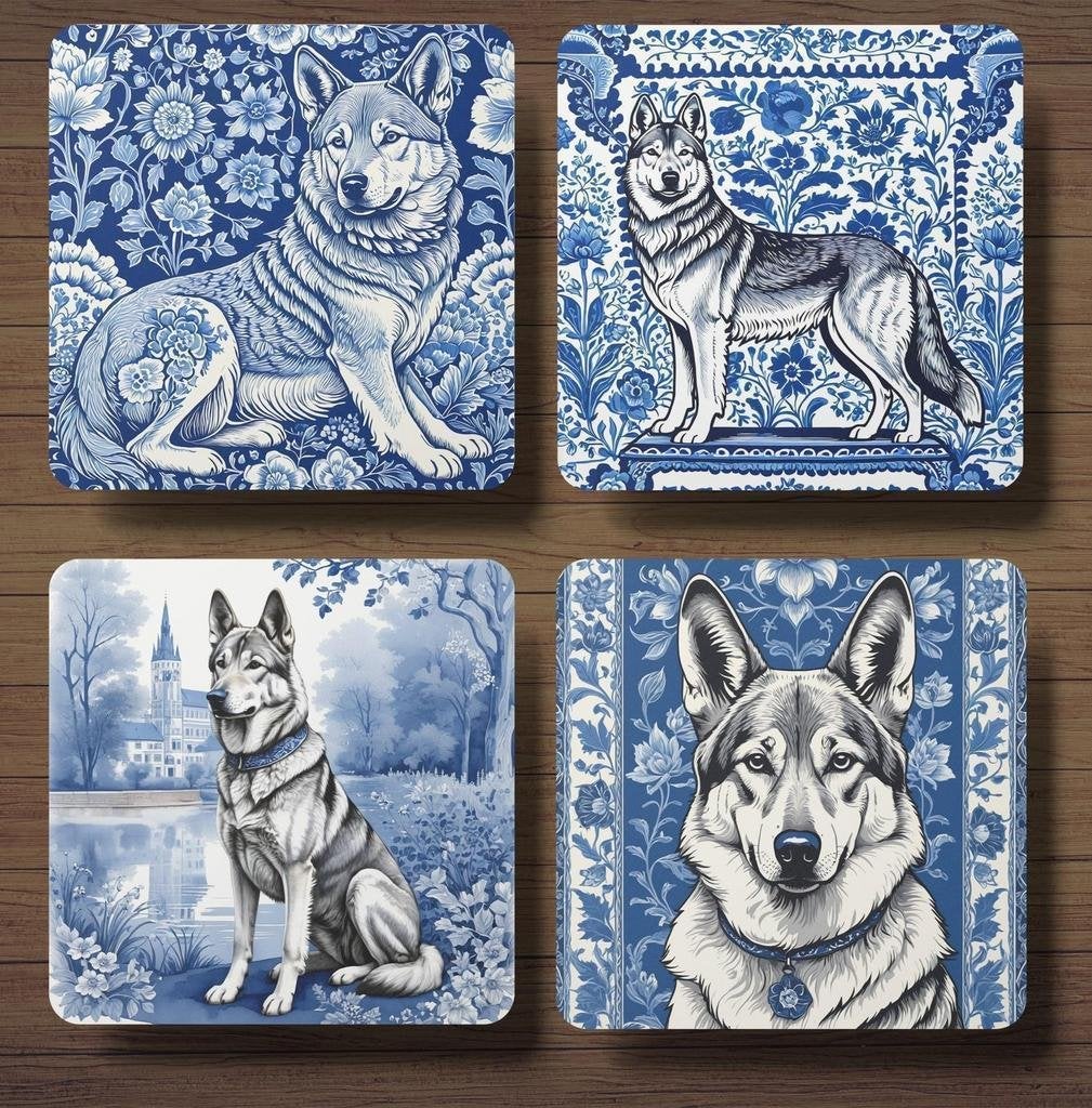 Tjechoslowaakse Wolfshond Delfts Blauw onderzetters + houder, Ophalen of Verzenden, Nieuw