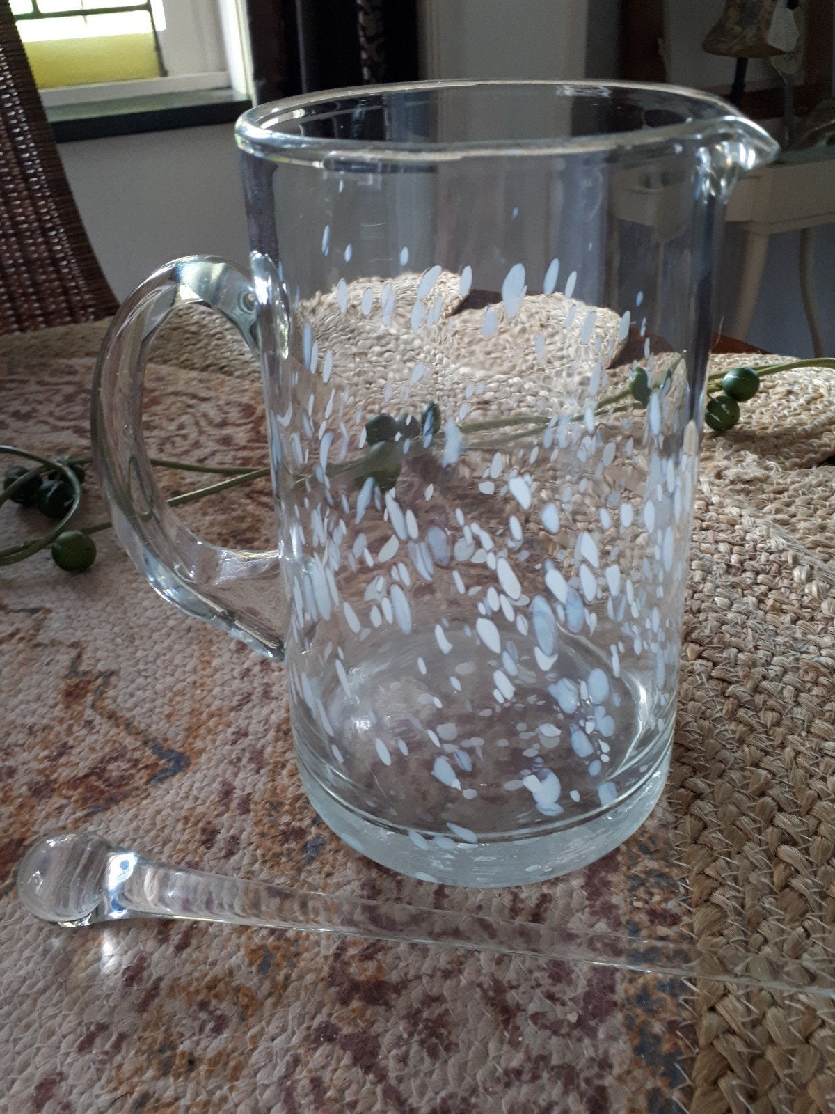 Waterkan glas met glazen roerstaaf puntgaaf, Ophalen, Mediterraans, Zo goed als nieuw, Wit