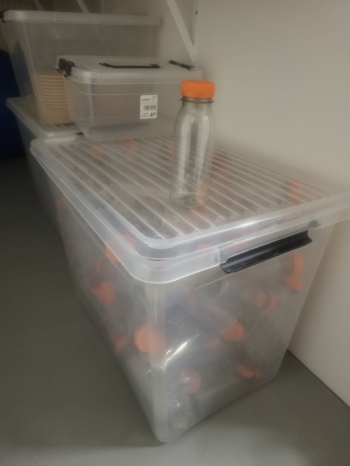 Lege plastic flesjes 250 ml met oranje dop, Ophalen