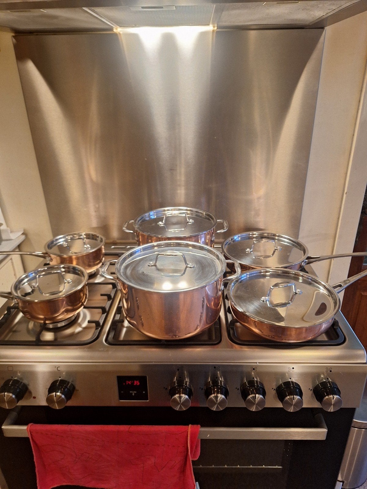 Koperen pannenset - 6-delig met deksels, Met deksel, Pannenset, Ophalen of Verzenden, Koper