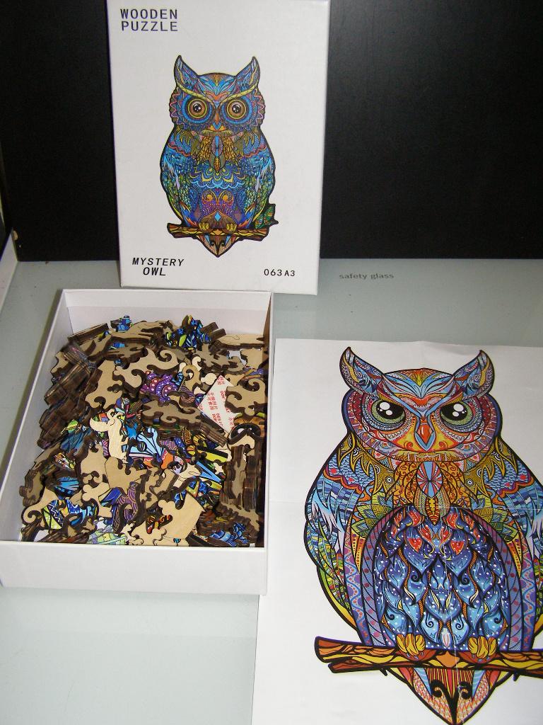 Houten puzzel uil, Ophalen of Verzenden, Minder dan 500 stukjes, Zo goed als nieuw, Legpuzzel