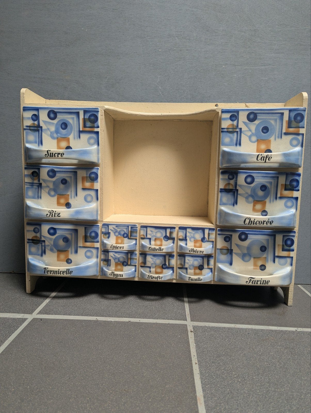 Vintage Keukenrek met Aardewerk Lades - Geometrisch Decor, Ophalen