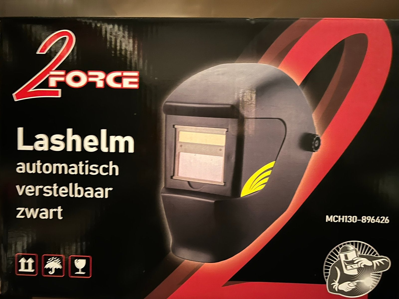 2Force Lashelm Automatisch Verstelbaar Zwart, Lasfilter, Ophalen of Verzenden, Nieuw