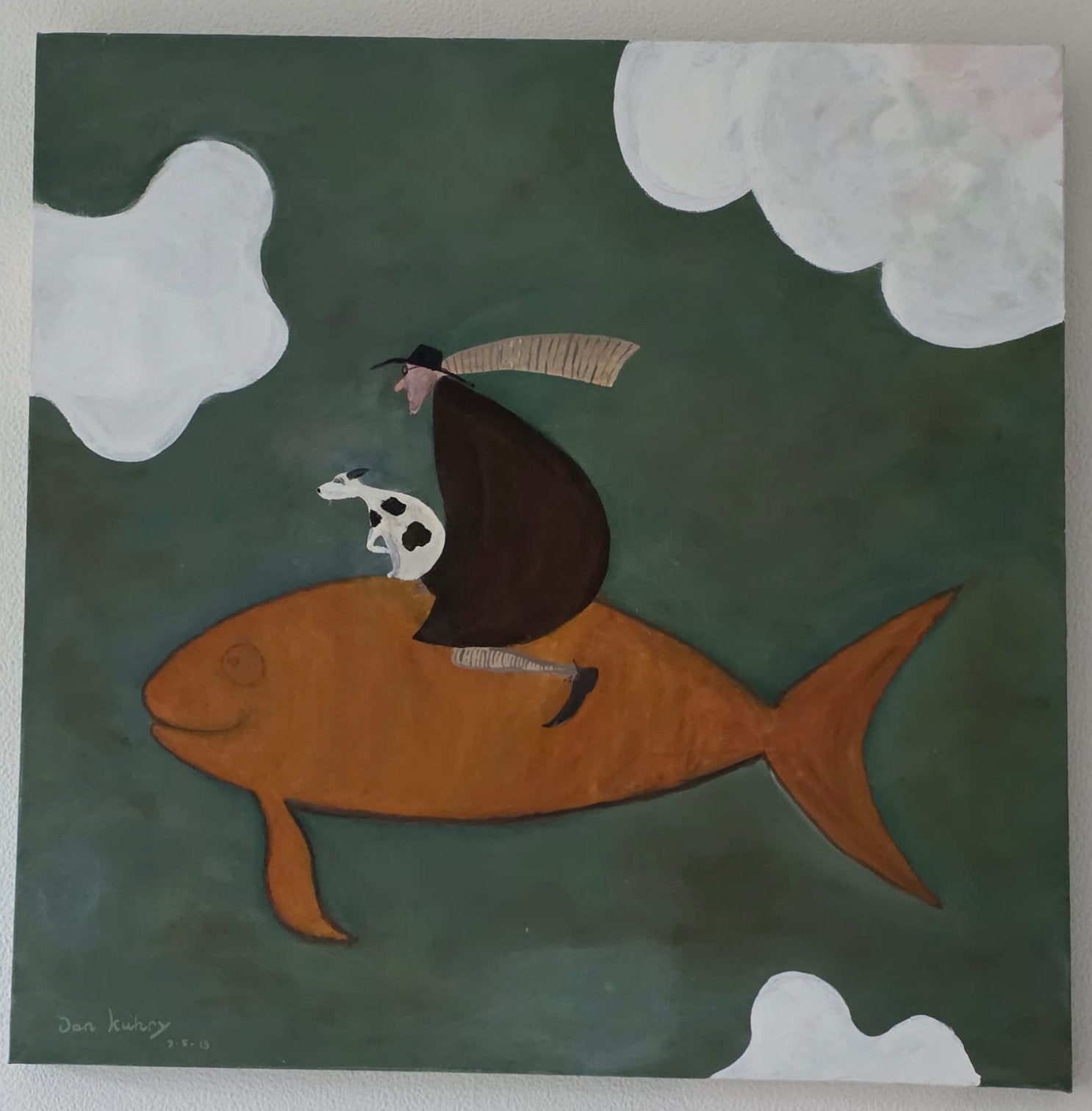 schilderij 80 x 80 cm, Antiek en Kunst, Ophalen, Figuren, Textiel, Gesigneerd