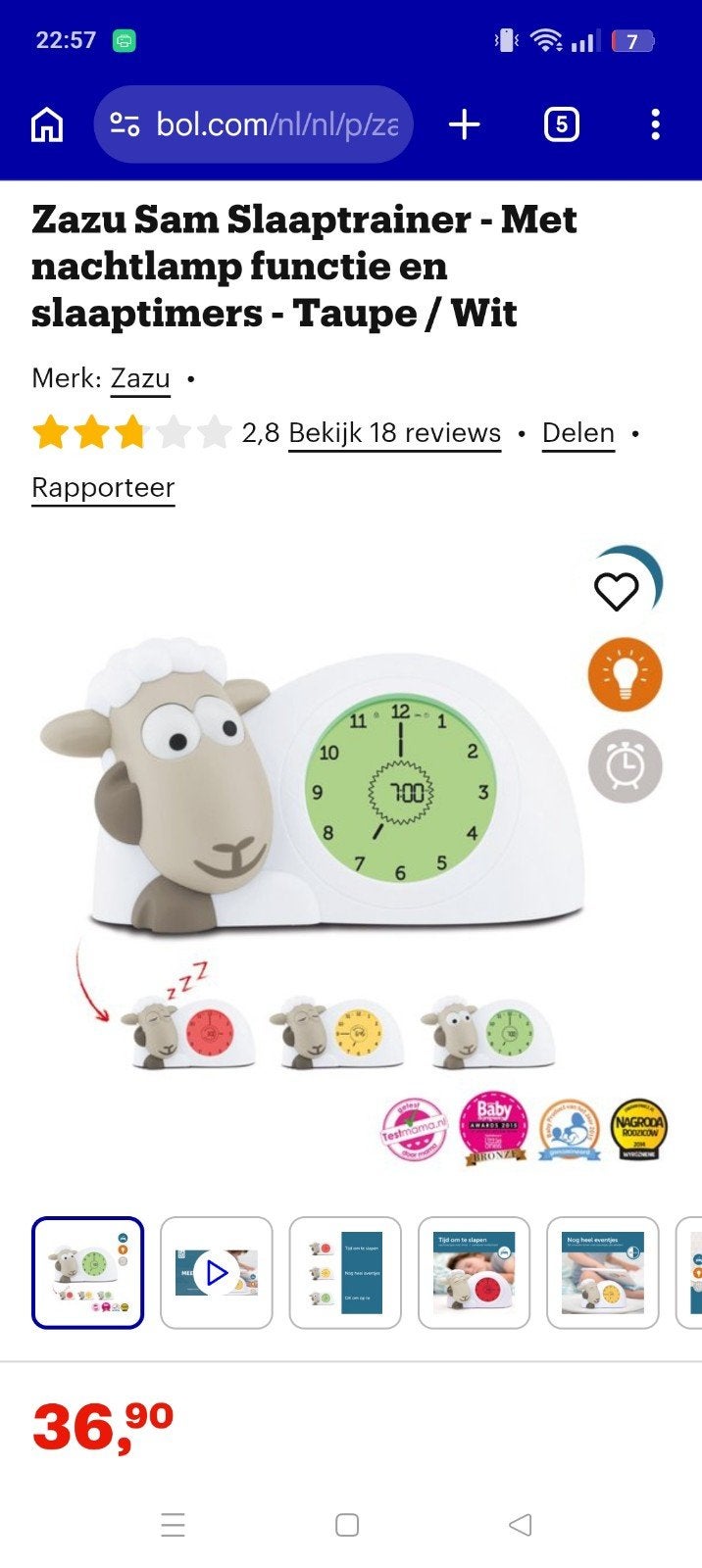 Zazu Sam Slaaptrainer - Nachtlamp en Slaaptimers - Taupe/Wit, Ophalen of Verzenden, Nieuw, Digitaal
