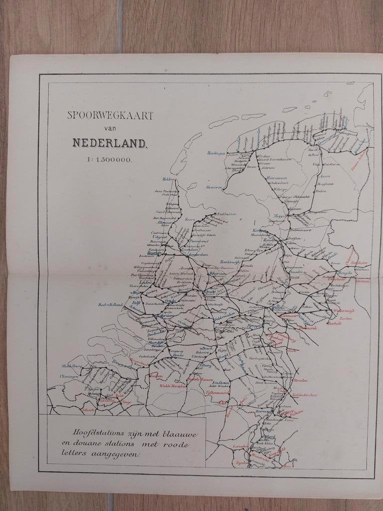 42/ Spoorweg kaart van Nederland Litho 1885, Ophalen of Verzenden