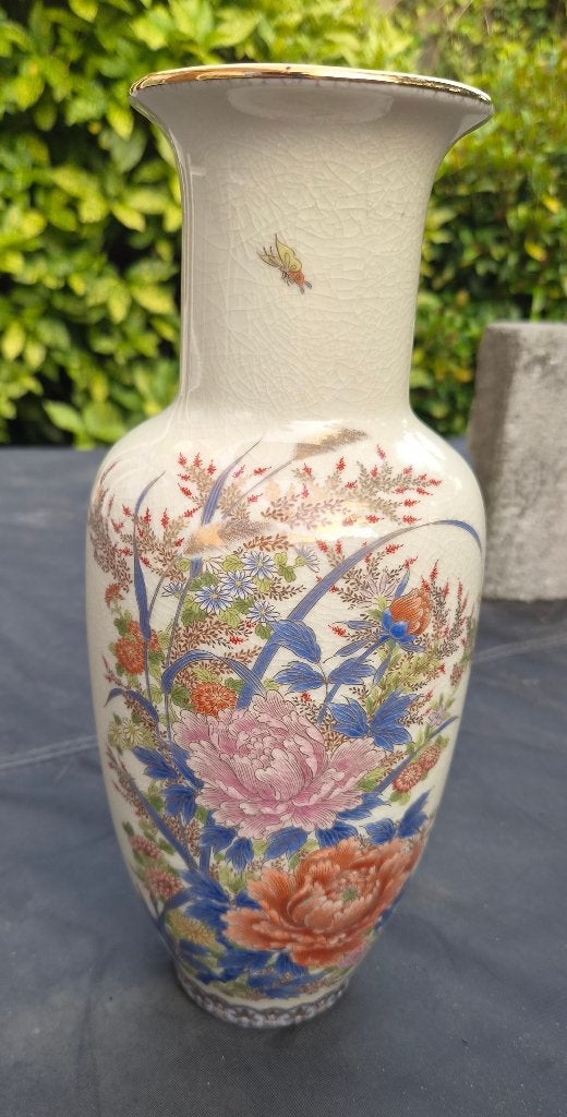 ~1950 Japanse porselein vaas merk Shibata bloemen & vlinders, Ophalen of Verzenden