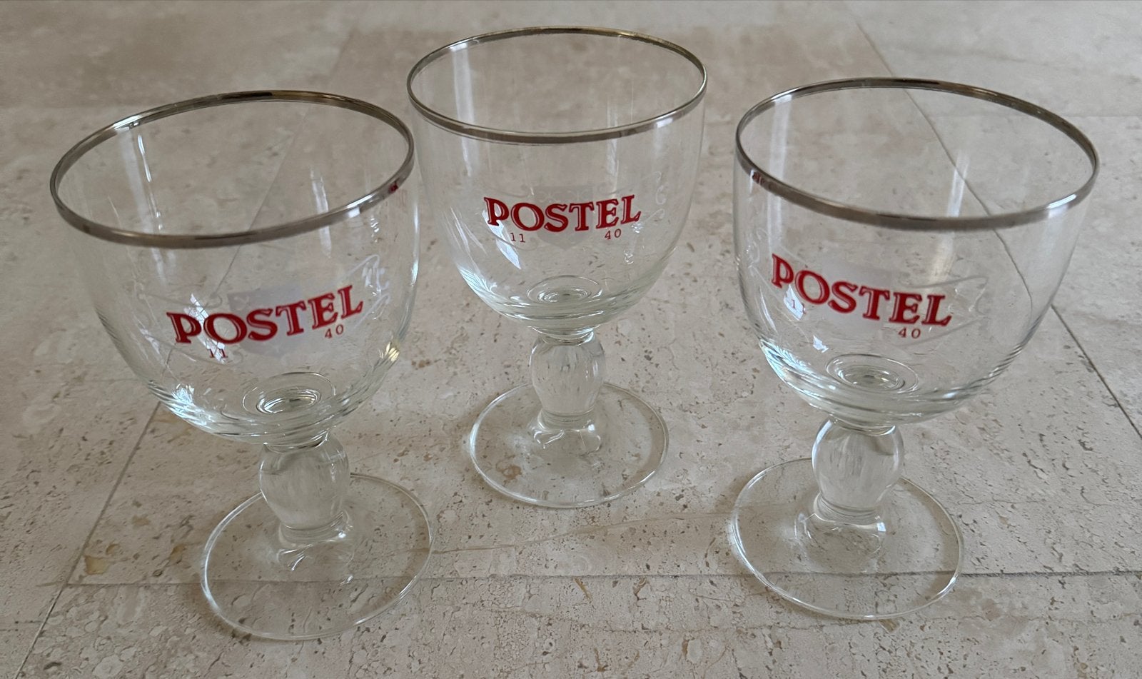 Set van 3 Postel bierglazen met zilveren rand, Ophalen of Verzenden, Zo goed als nieuw, Glas of Glazen, Overige merken