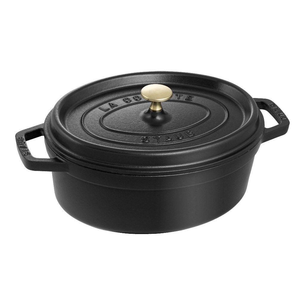 Staub Ovale Cocotte 31 cm 5,5 Liter Gietijzer Zwart NIEUW, Gietijzer, Met deksel, Overige typen, Nieuw