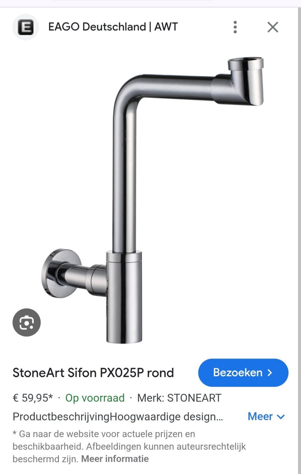 Ruimtebesparende syfon, Ophalen, Nieuw, Douche