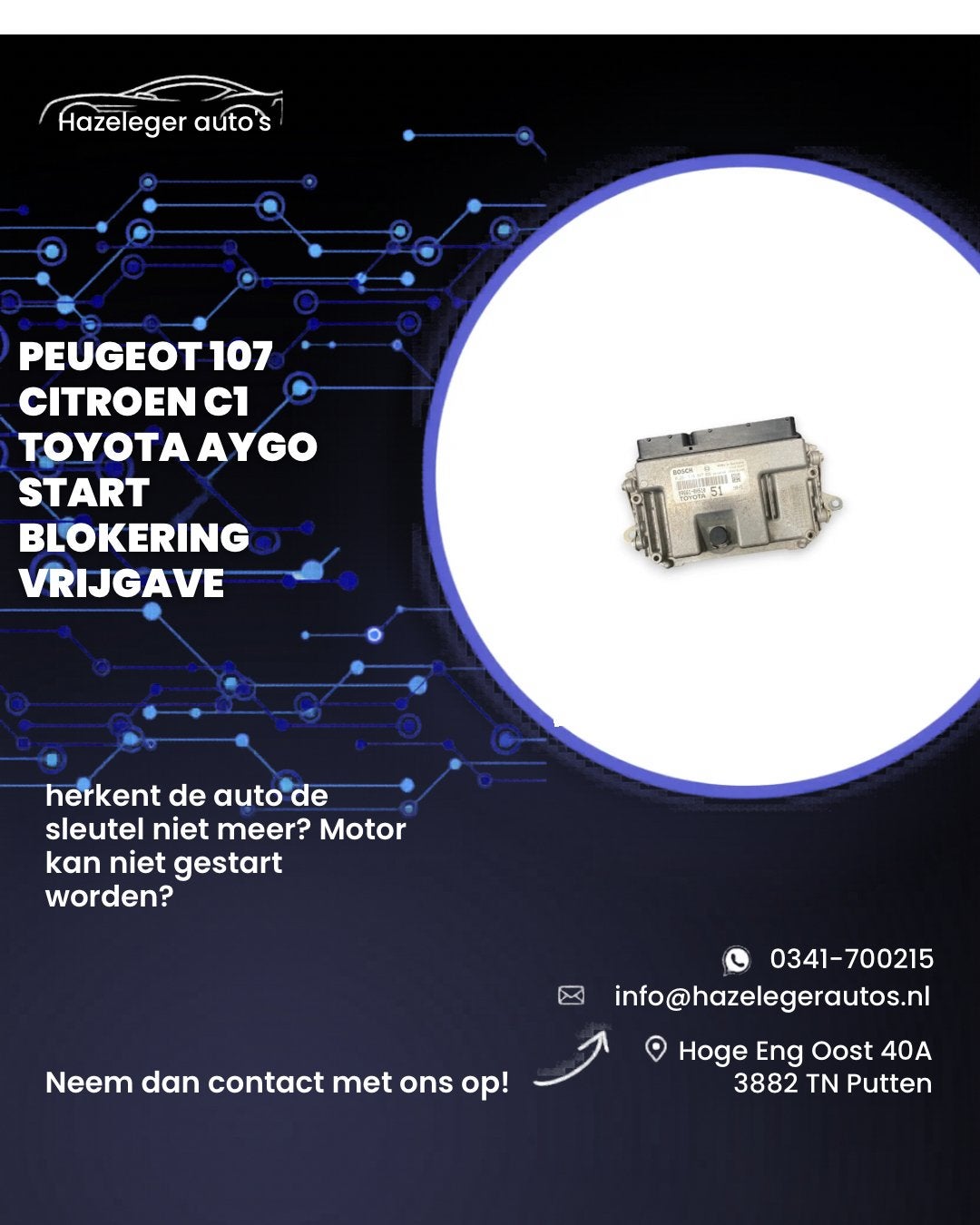 Peugeot 107 / Citroën C1 / Toyota Aygo ECU startblokkering, Ophalen of Verzenden