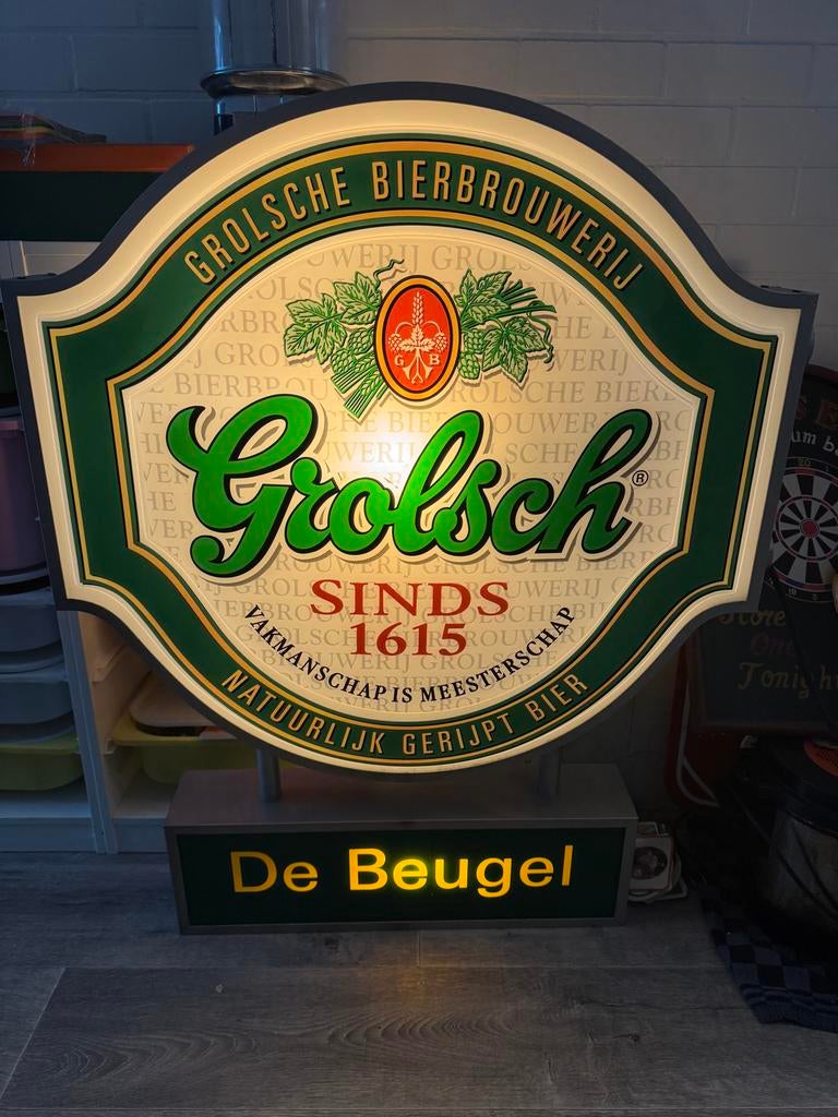 Grolsch Reclamebord - Verlicht 'De Beugel' Bierbrouwerij, Verzamelen, Biermerken, Ophalen, Gebruikt, Reclamebord, Plaat of Schild