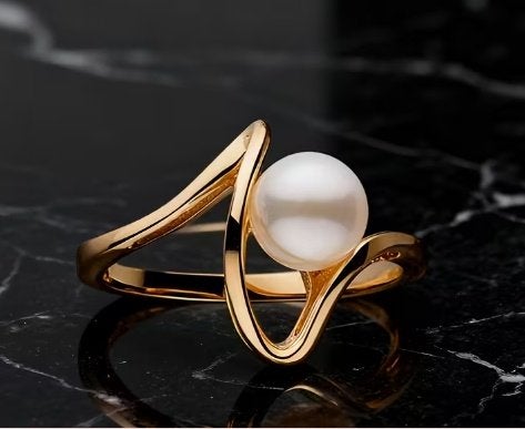 Dames goud verguld ring met parel, 18 tot 19, IJzer of Staal, Nieuw, Ophalen of Verzenden