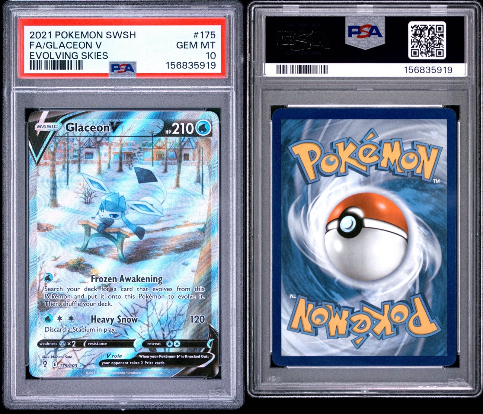 Glaceon V #175 PSA 10, Ophalen of Verzenden, Zo goed als nieuw, Losse kaart, Foil