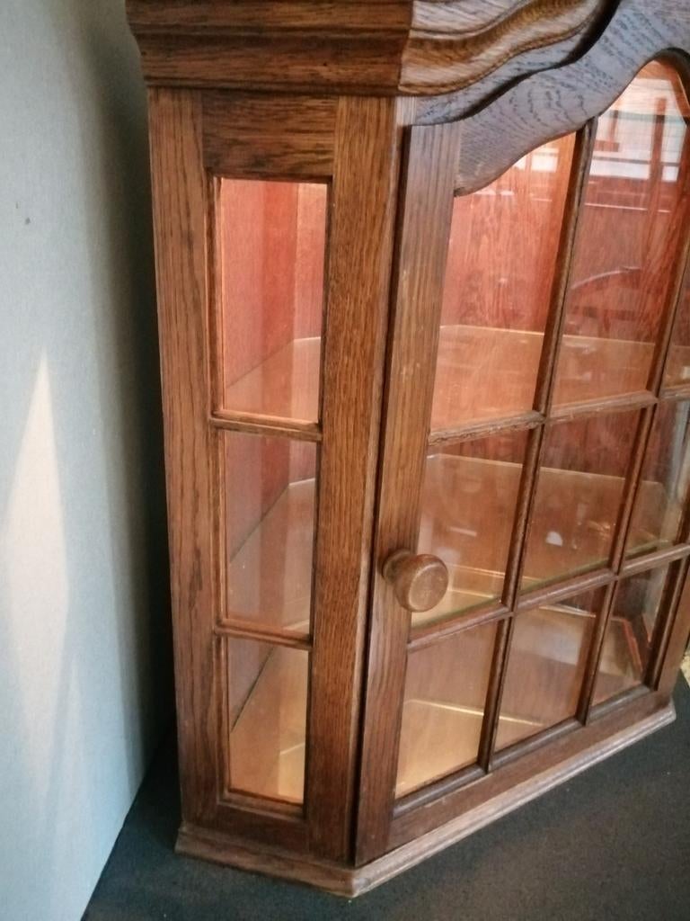 ANTIEKE EIKEN HOUTEN VITRINE + VERLICHTING 68X64X32 CM., Ophalen