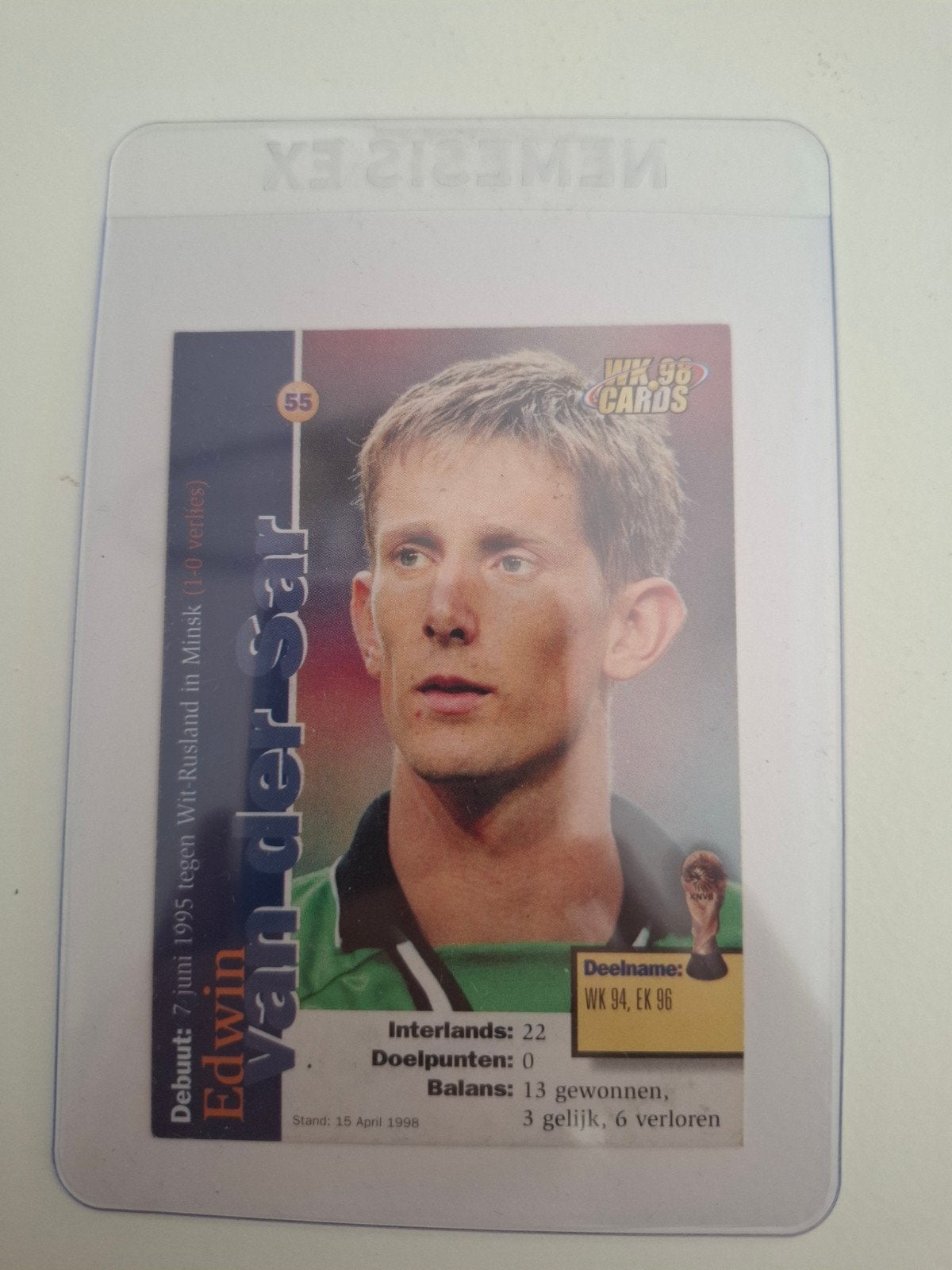 WK 98 Voetbalkaart Edwin van der Sar, Ophalen of Verzenden, Gebruikt, Overige binnenlandse clubs, Spelerskaart