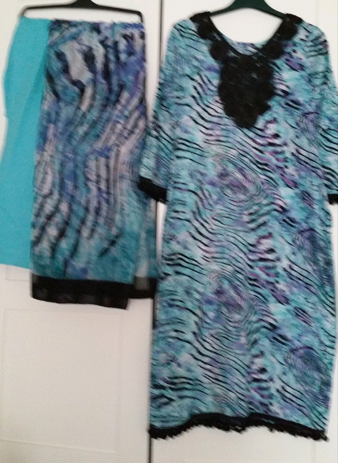 Zomerse jurk met print bijpassende sjaal kameez broek maat S, Blauw, Ophalen of Verzenden, Zo goed als nieuw, Knielengte