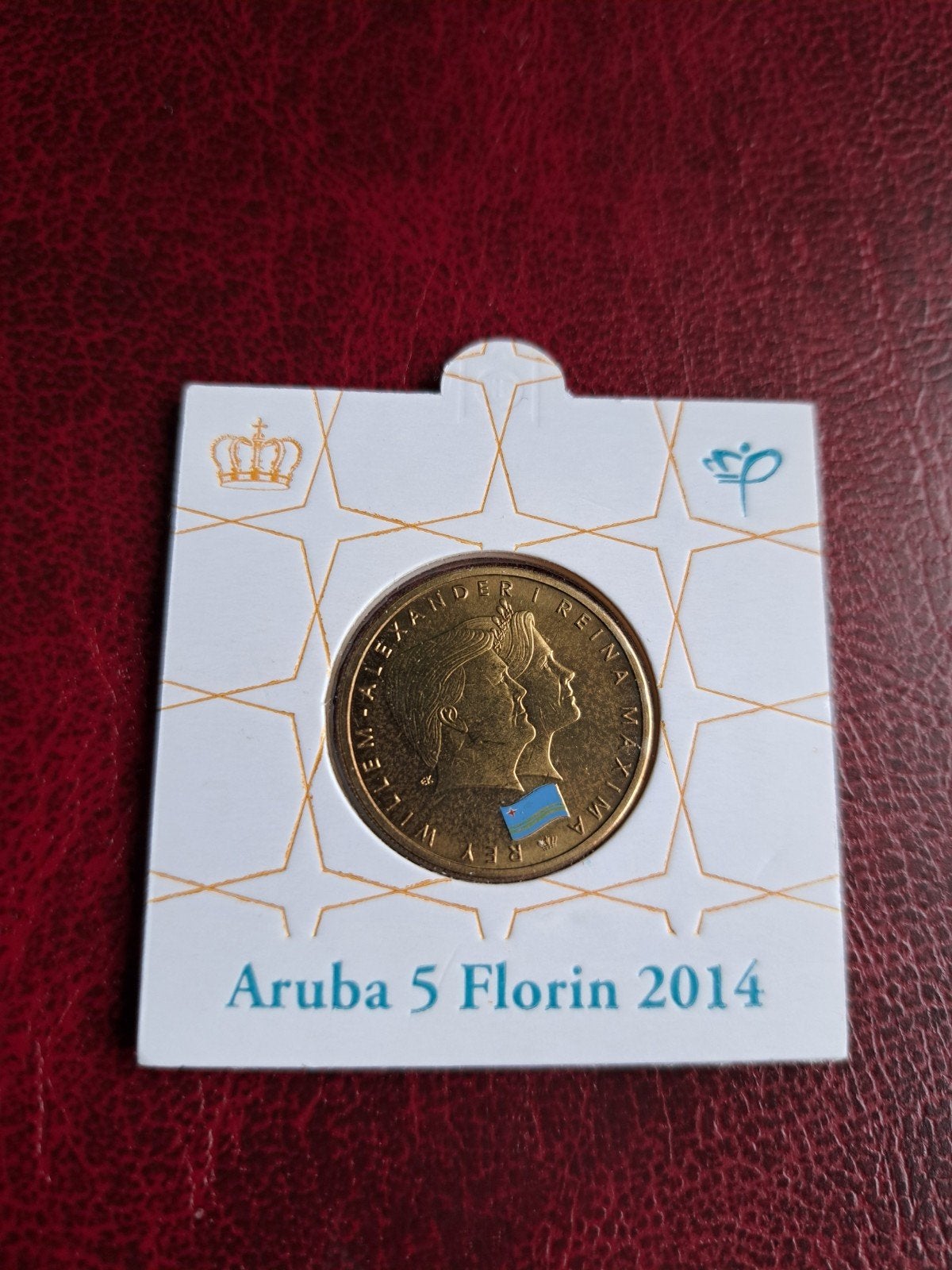 Aruba 5 Florin 2014 1 jaar Koningschap Bedrukte Munthouder, Ophalen of Verzenden, Overige waardes