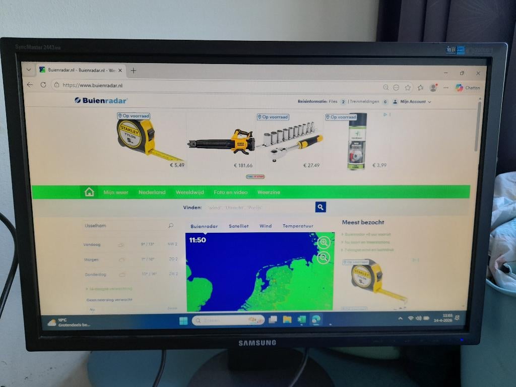 Monitor Samsung SyncMaster 2443nw 24", Computers en Software, Monitoren, Ophalen, Gebruikt, Full HD, VGA