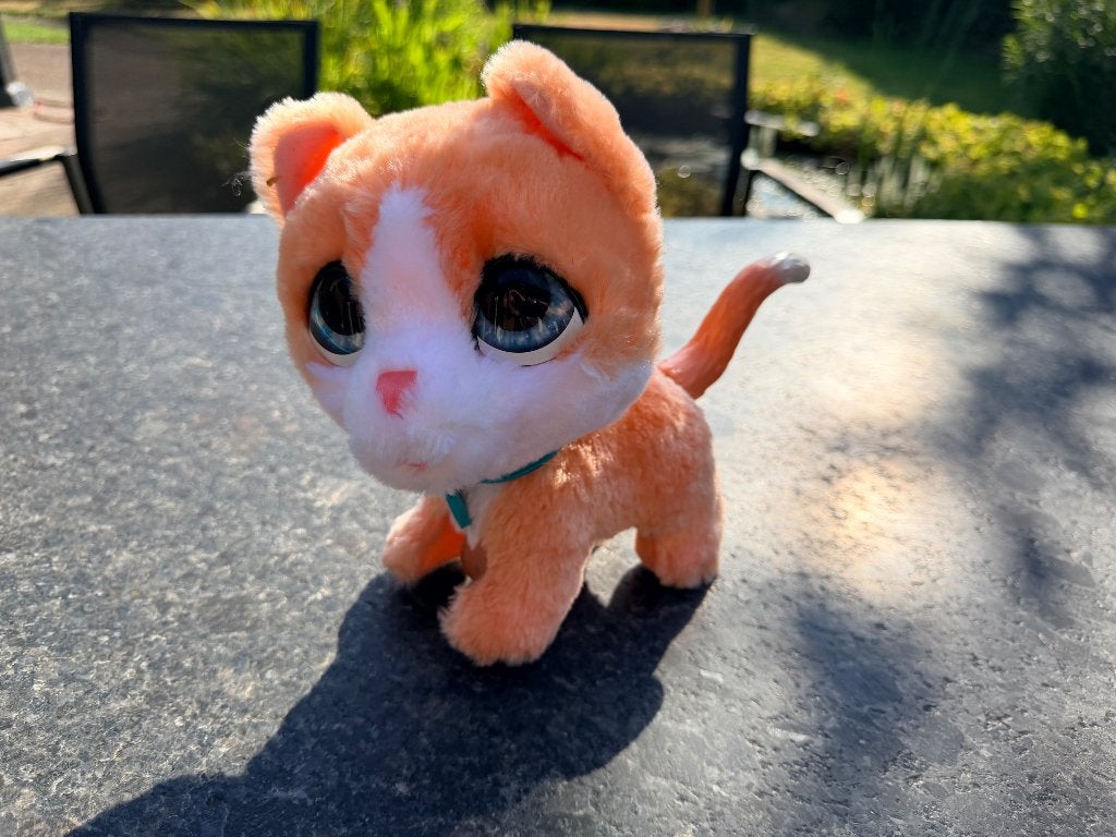 Schattige oranje kat knuffel Fur Real, Ophalen, Oranje, Zo goed als nieuw, Met kleding of accessoire