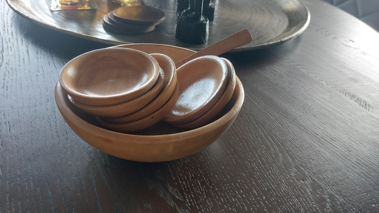 Vintage houten pindastel met lepel - jaren 60, Ophalen of Verzenden