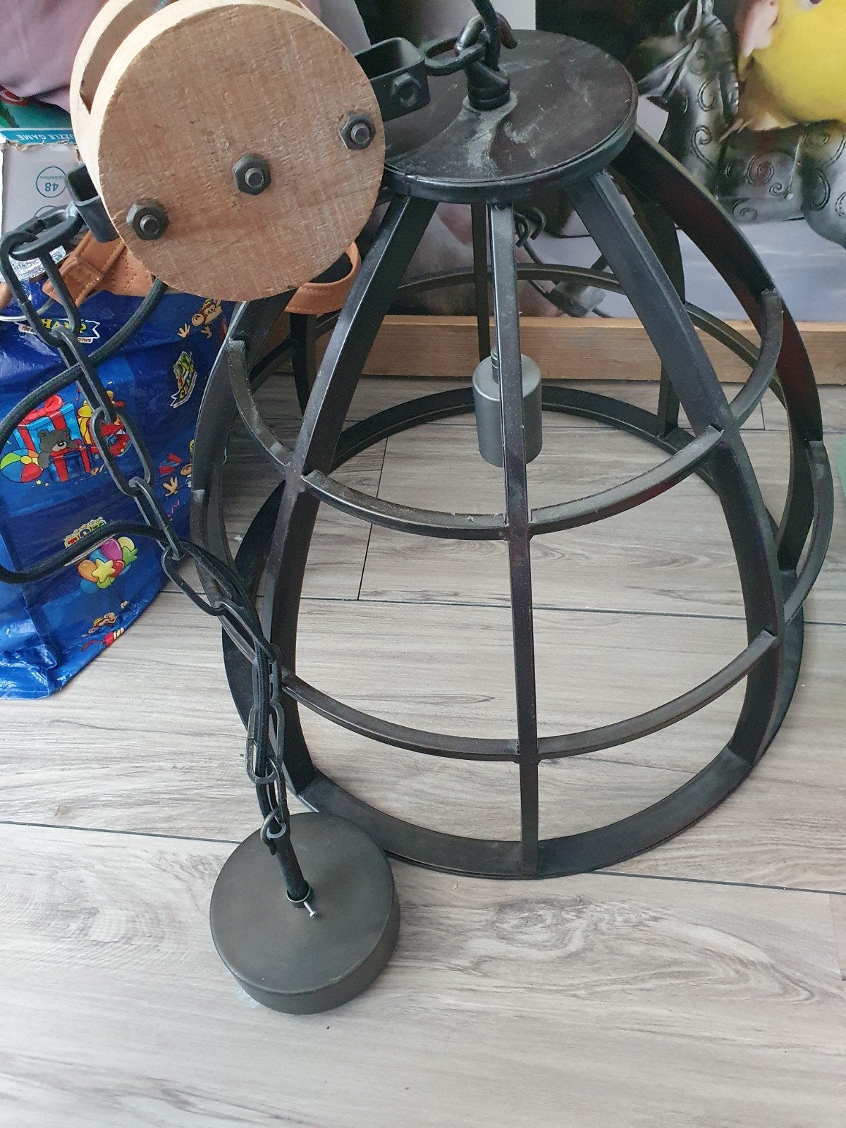 Grote industriële hanglamp van Hornbach, Ophalen, Gebruikt, Hout, Industrieel