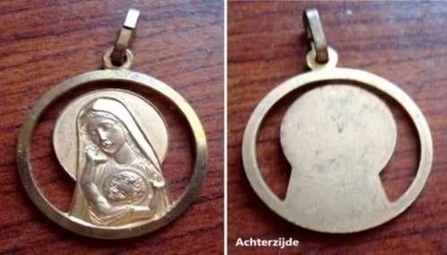 Oud verguld hangertje, Maria en kindje Jezus., Verzenden, Zo goed als nieuw, Goud, Overige materialen