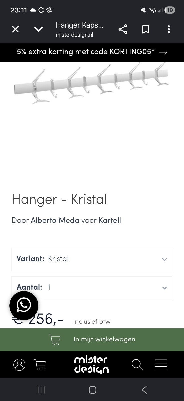 Disign wandkastop Aberto Meda voor Kartell, Huis en Inrichting, Woonaccessoires | Kapstokken, Kunststof, Nieuw, Minder dan 100 cm