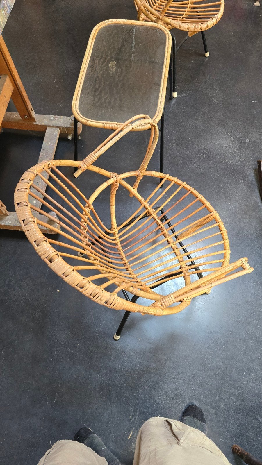 Vintage rotan stoel en bijzettafel set, Antiek en Kunst, Ophalen of Verzenden