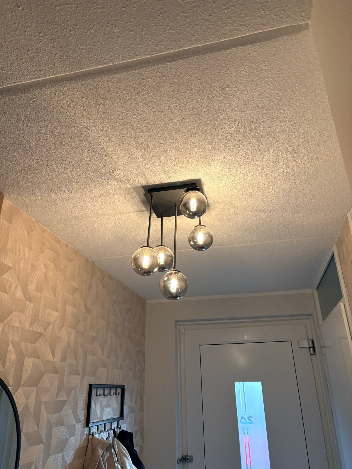 Mooie plafondlamp zwart 5-lichts met smoke glas - Athens, Ophalen, Zo goed als nieuw, Metaal, G9