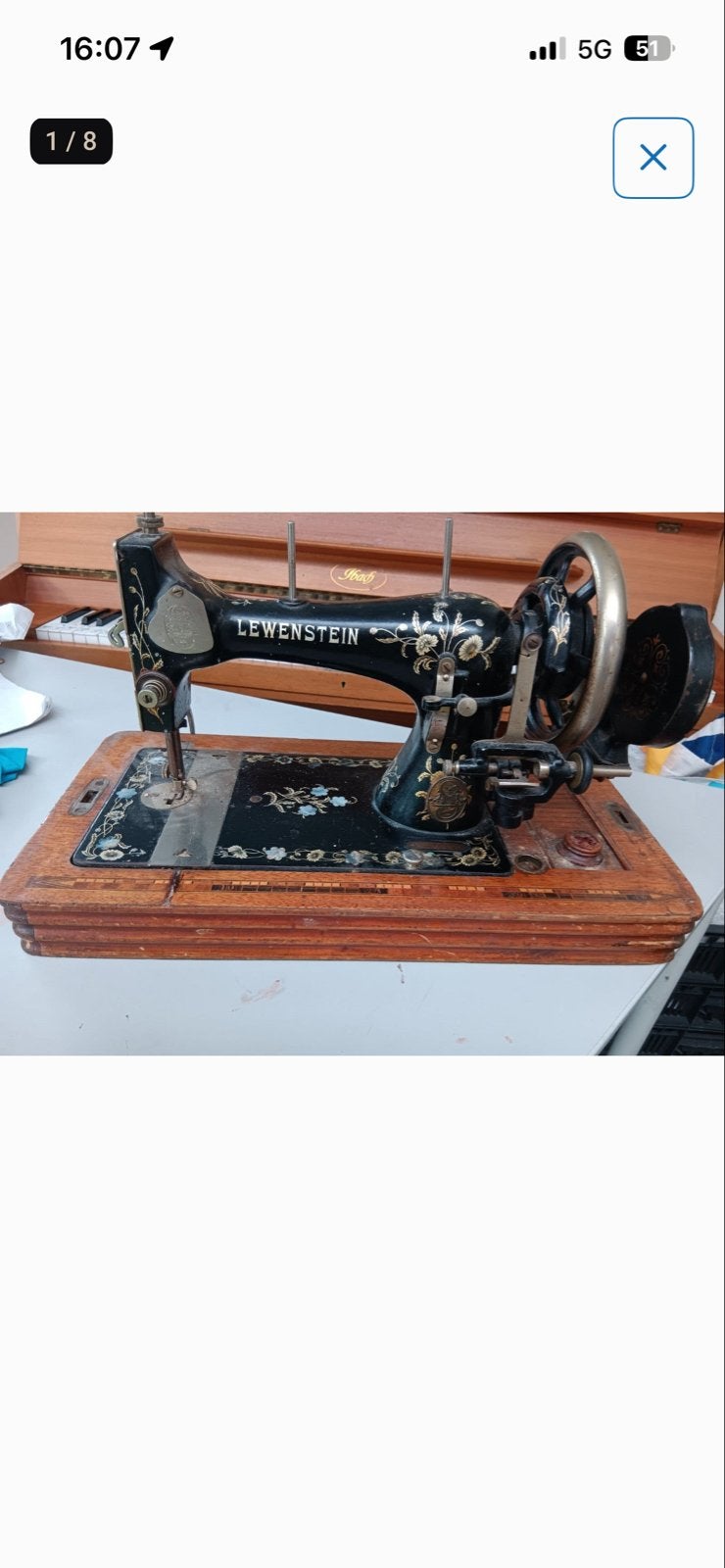 Antieke Lewenstein Flora Naaimachine met Houten Kist, Antiek en Kunst, Ophalen