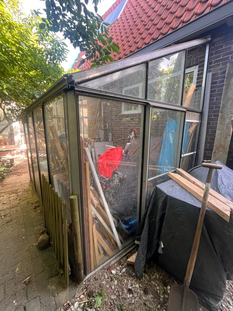 Ruime glazen serre/tuinkamer met aluminium frame, Gebruikt, Muurkas, Ophalen of Verzenden, Glas