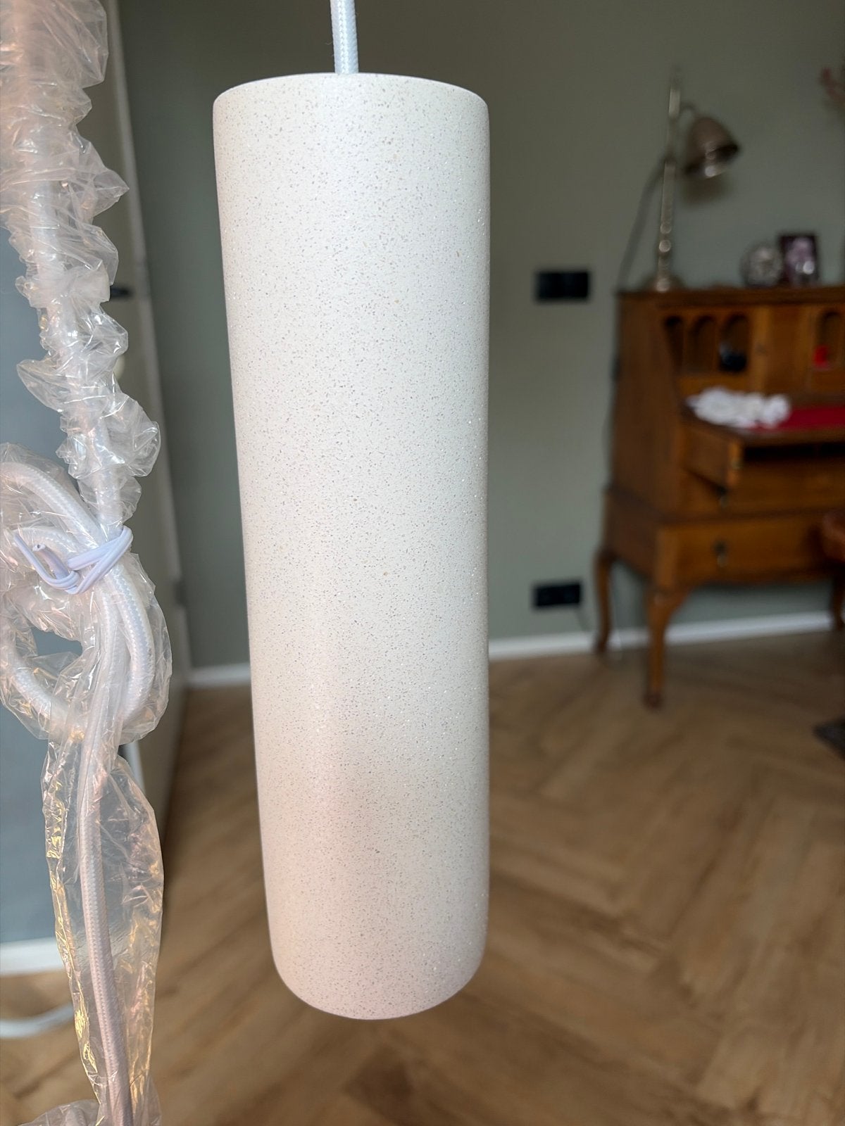 Moderne hanglamp wit/grijs textiel/metaal Paco, Ophalen of Verzenden, Nieuw, Overige materialen