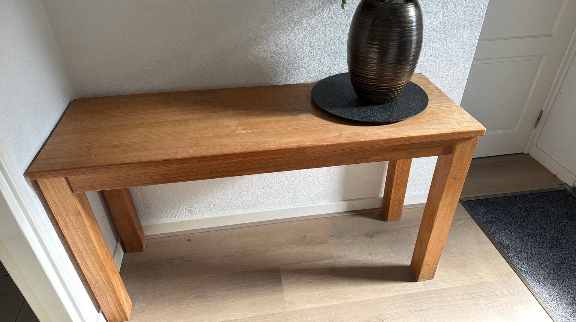 Houten sidetable /wandtafel, Ophalen, Teakhout, Zo goed als nieuw, 25 tot 50 cm