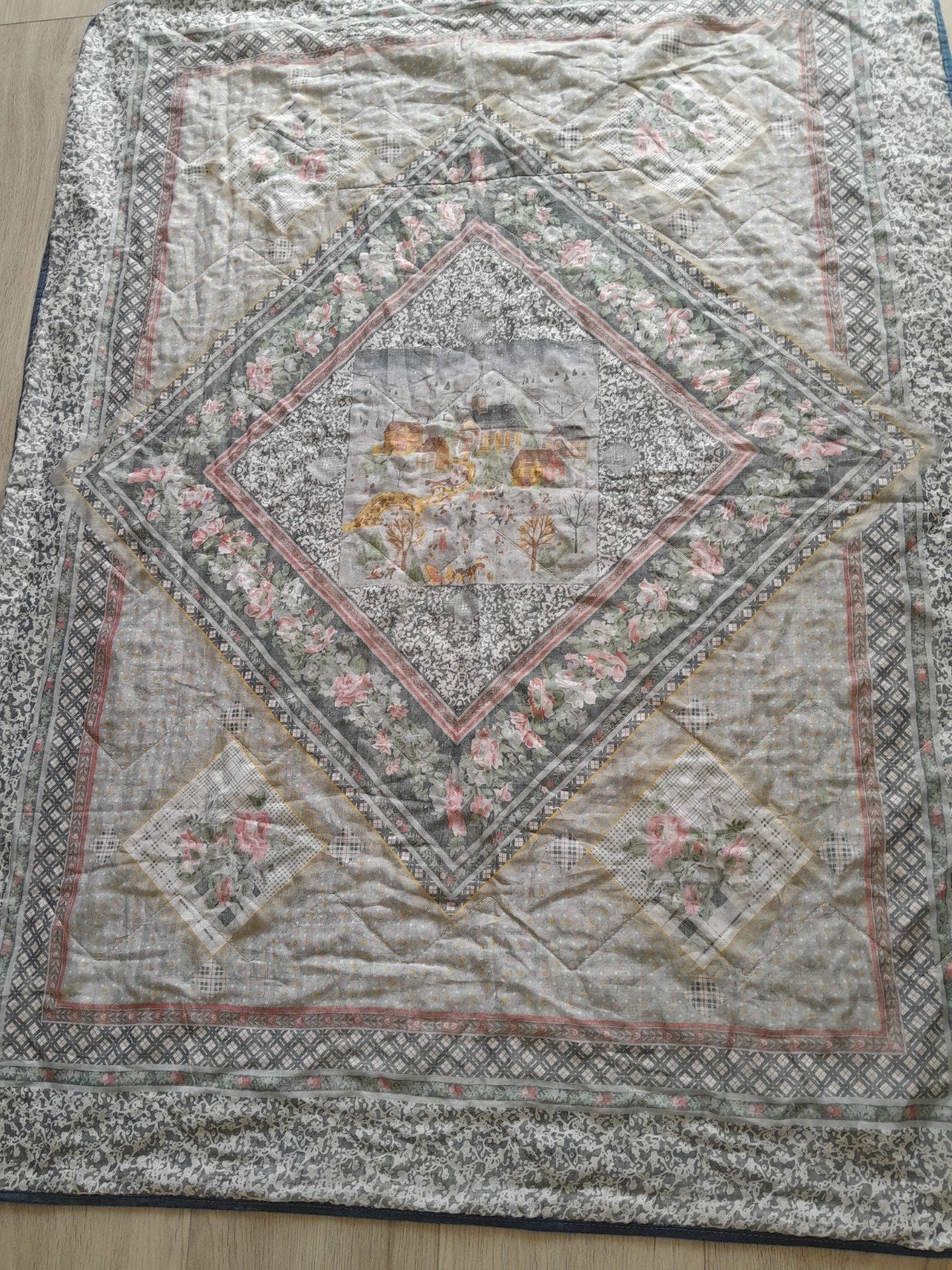 Vintage Quilt-achtig kleed, 150 bij 115 cm., Gebruikt, 100 tot 150 cm, Ophalen of Verzenden, Vintage, Landelijk, Rustiek
