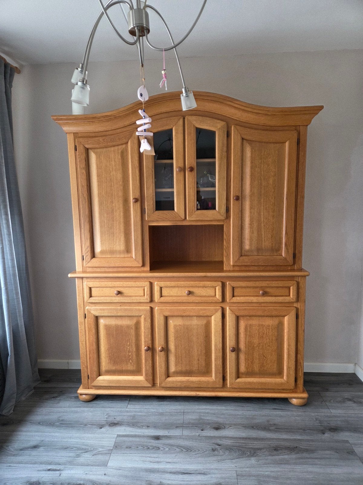 Massief blank eiken dressoir met vitrinekast, Huis en Inrichting, Kasten | Dressoirs, Gebruikt, 25 tot 50 cm, Ophalen