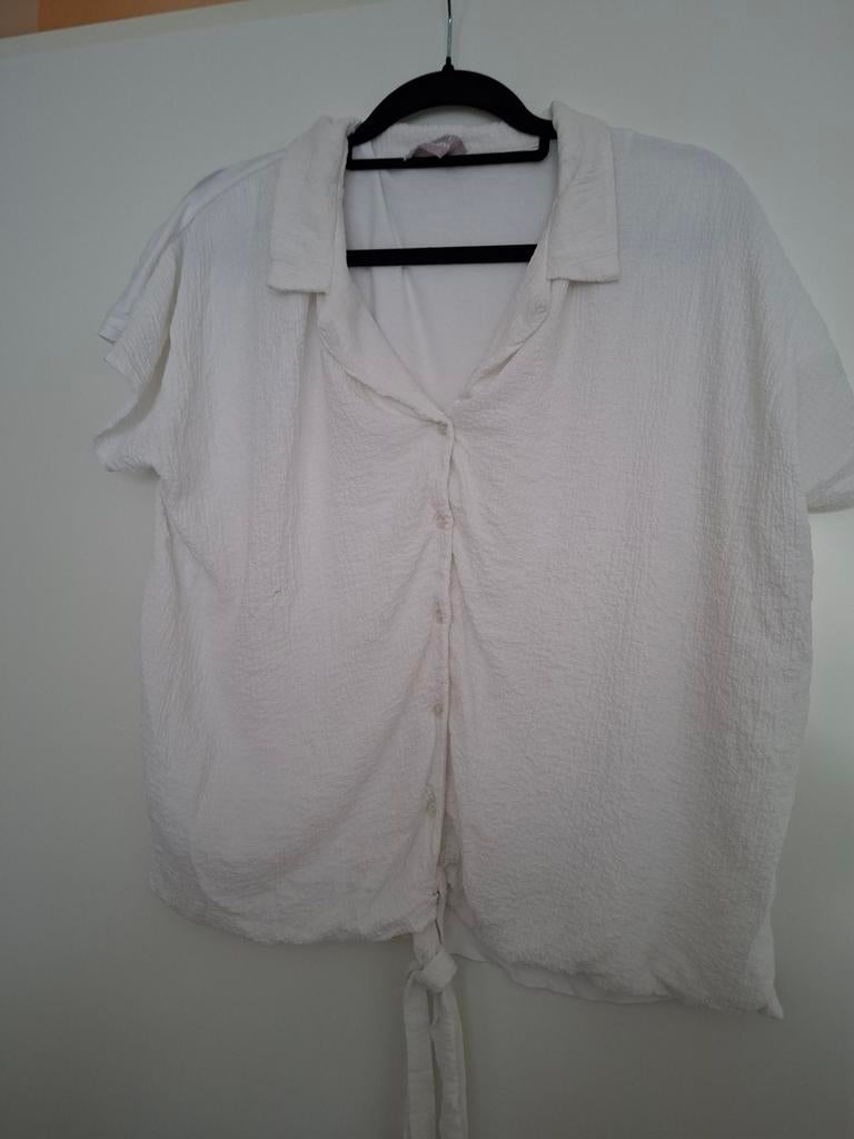 Cams crêpe blouse XXL met knoopstrik, Kleding | Dames, Wit, Maat 46/48 (XL) of groter, Ophalen of Verzenden, Korte mouw